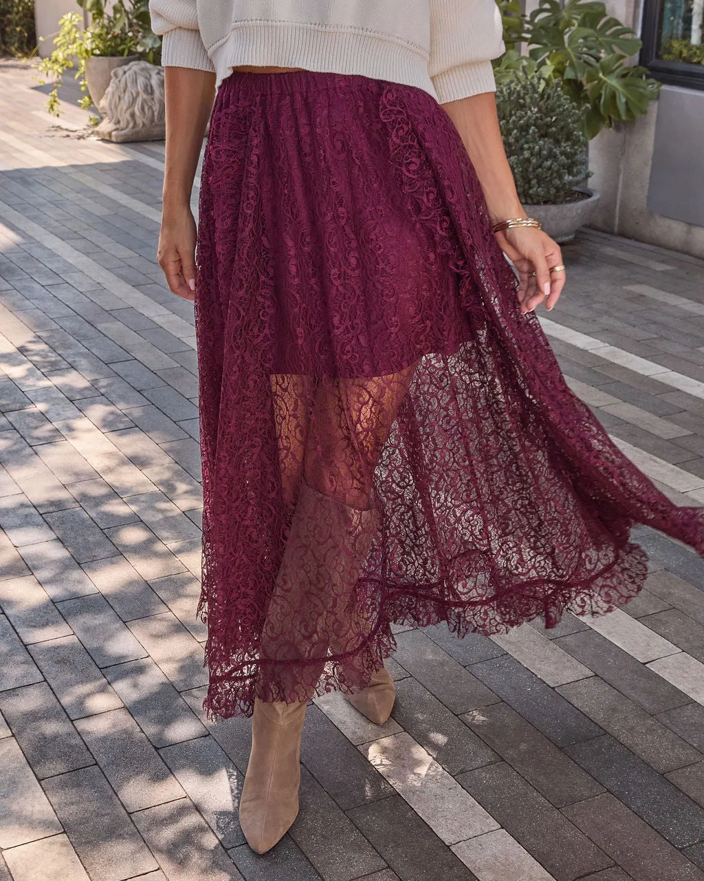 Mulled Wine Lace Midi Skirt sold by Vici product image thumbnail 3