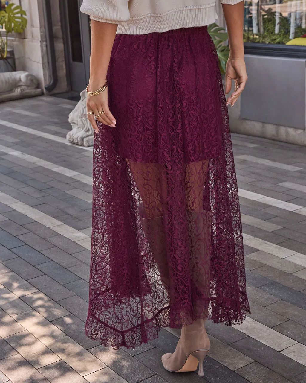 Mulled Wine Lace Midi Skirt sold by Vici product image thumbnail 4