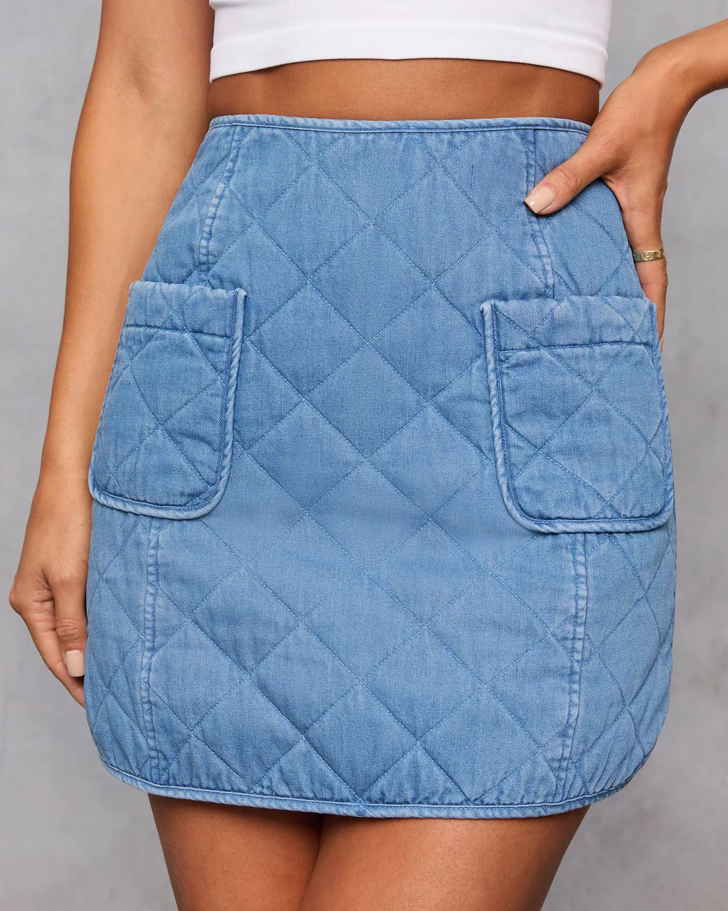 Roisin Quilted Denim Mini Skirt sold by Vici product image thumbnail 3