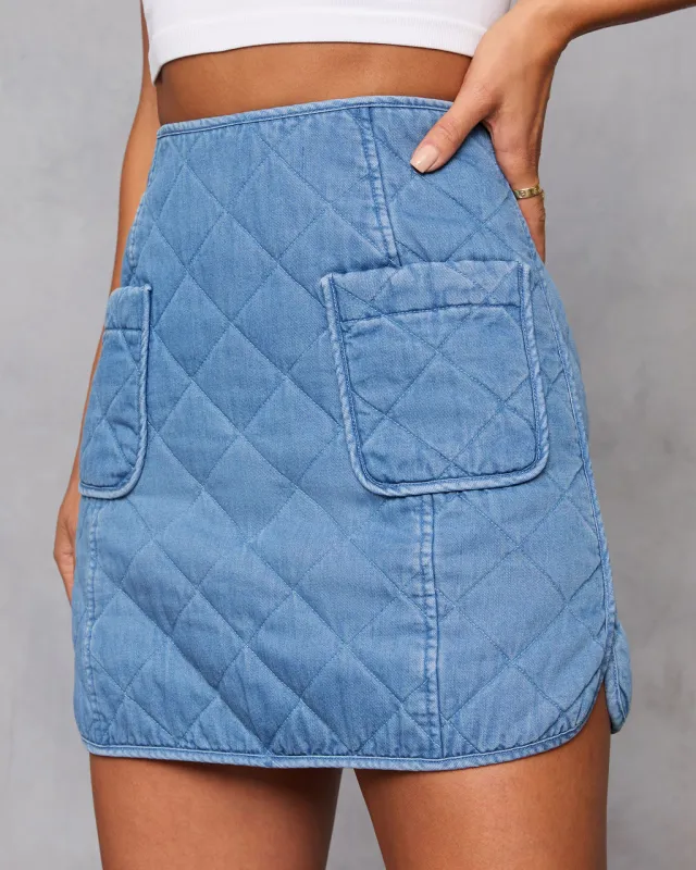 Roisin Quilted Denim Mini Skirt sold by Vici