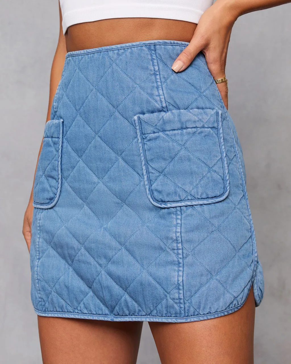 Roisin Quilted Denim Mini Skirt sold by Vici