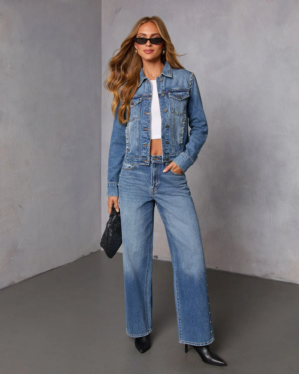 Burnt Sugar Rigid High Rise Stud Embellished Barrel Jeans sold by Vici product image thumbnail 2