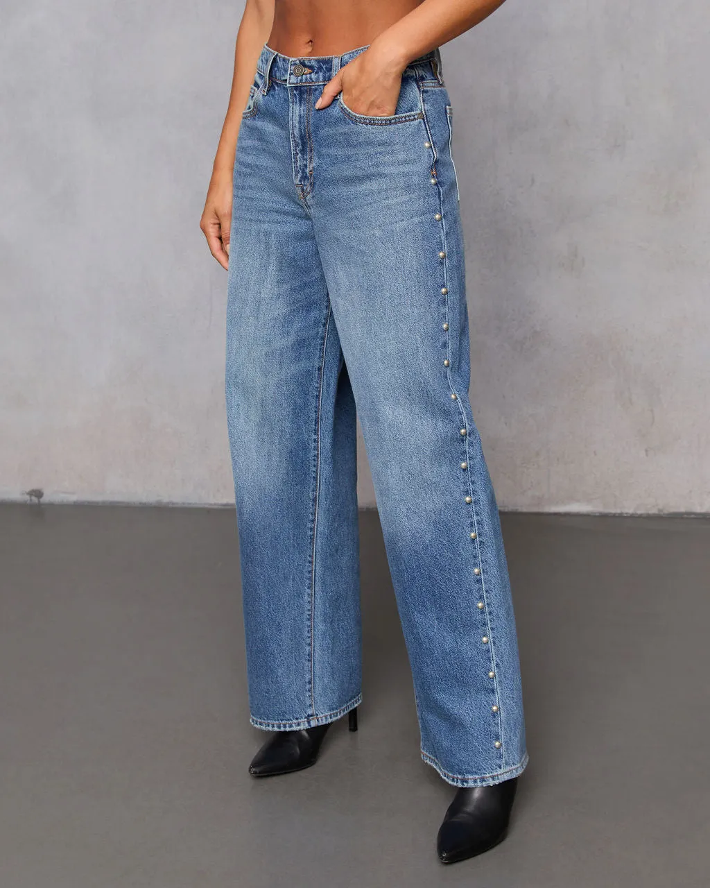 Burnt Sugar Rigid High Rise Stud Embellished Barrel Jeans sold by Vici product image thumbnail 3