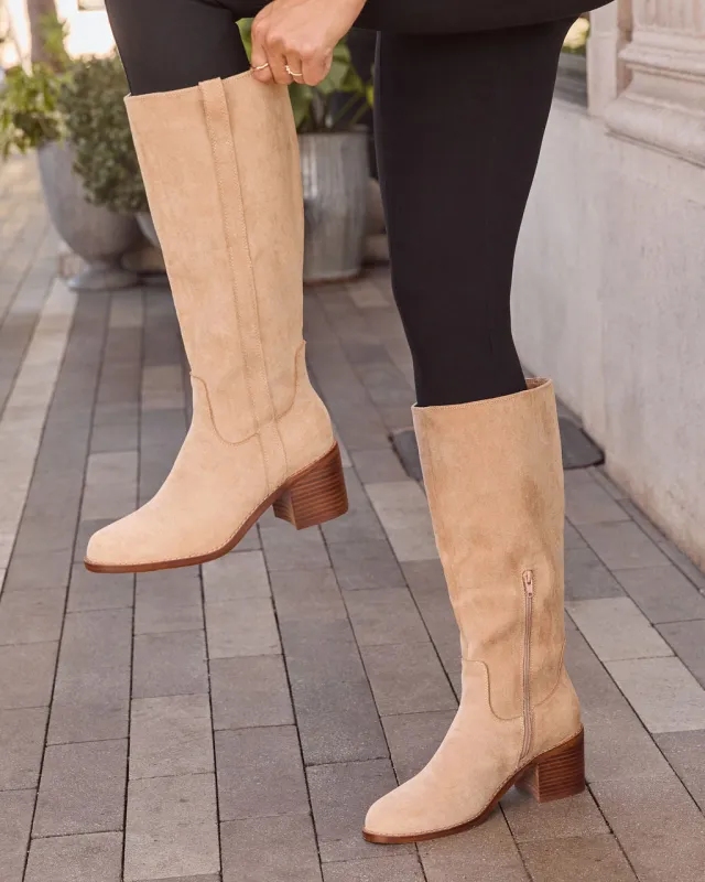 Worn Oak Suede Knee High Boots sold by Vici
