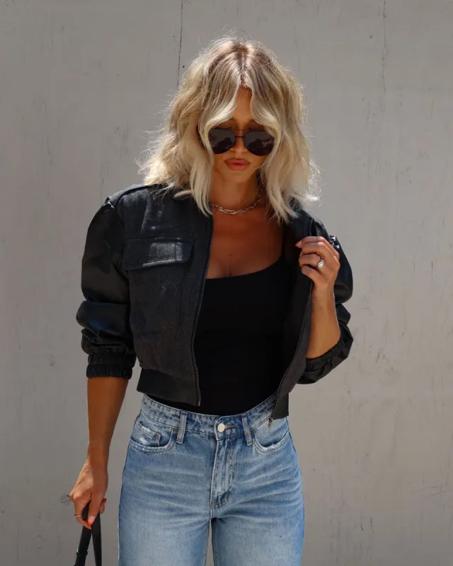 Bergen Cropped Contrast Bomber Jacket sold by Vici