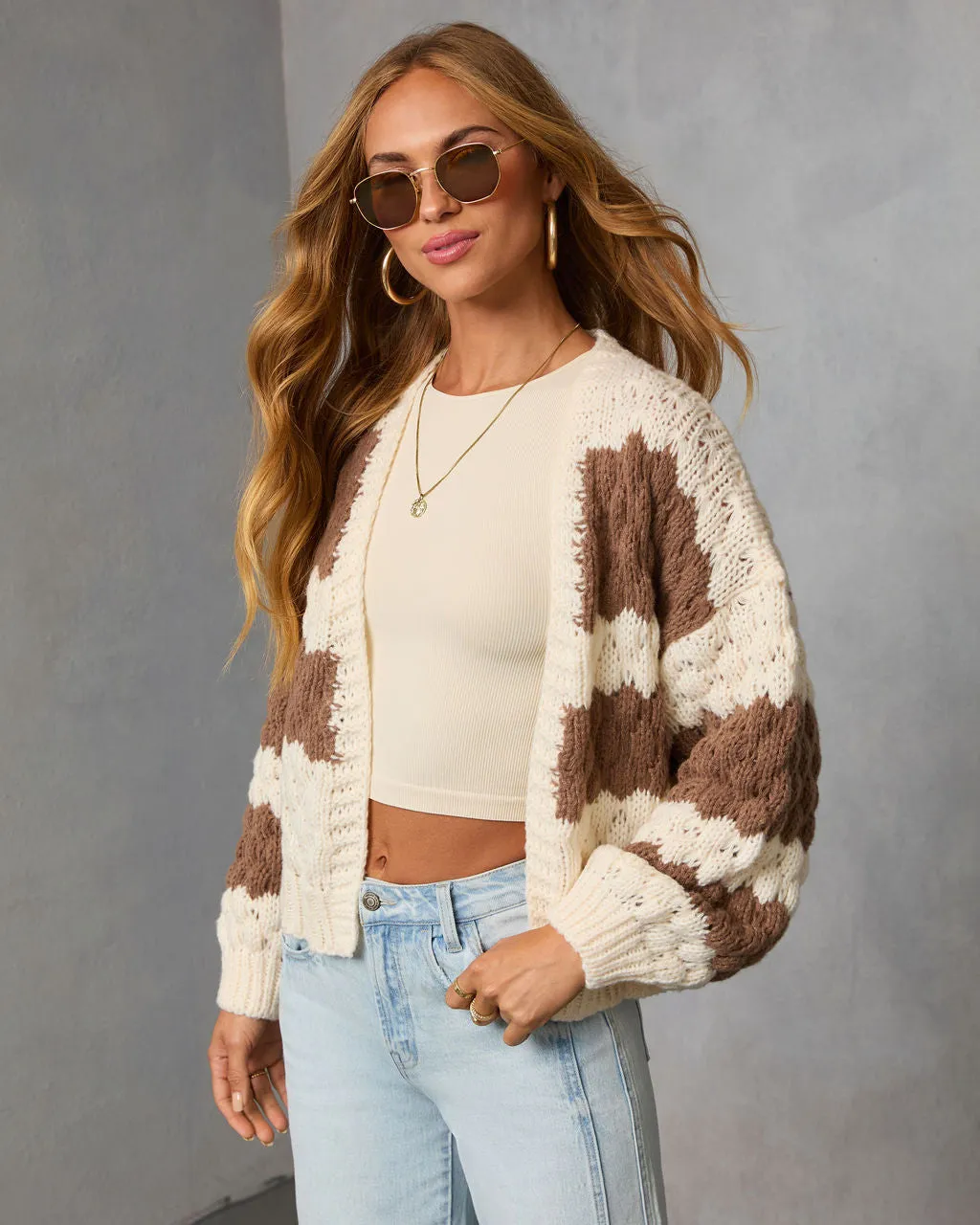 Dreah Open Front Contrast Striped Cardigan sold by Vici product image thumbnail 3