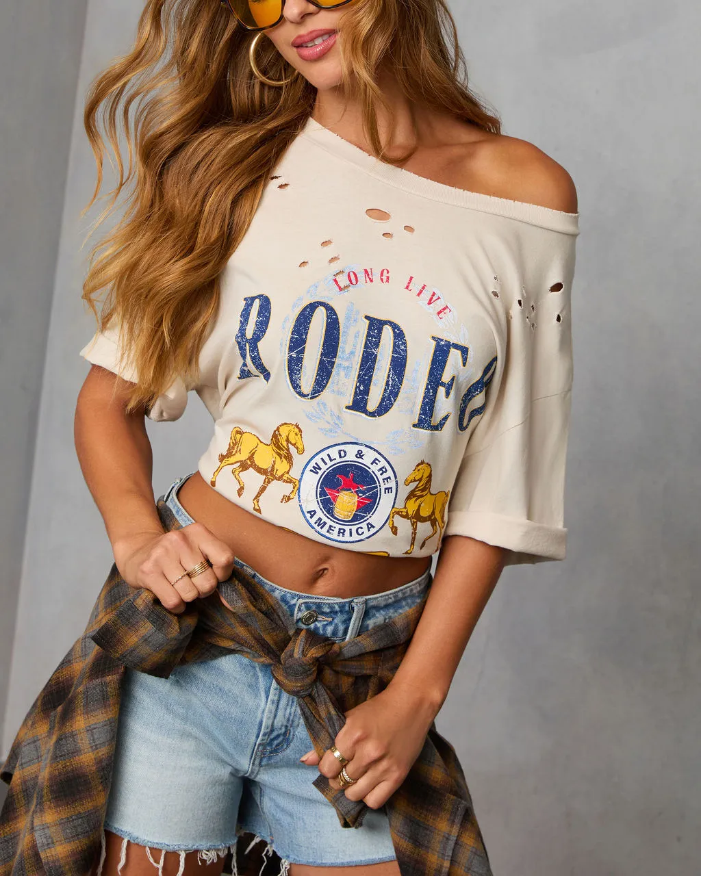 Long Live Rodeo Distressed Oversized Graphic Tee sold by Vici product image thumbnail 5