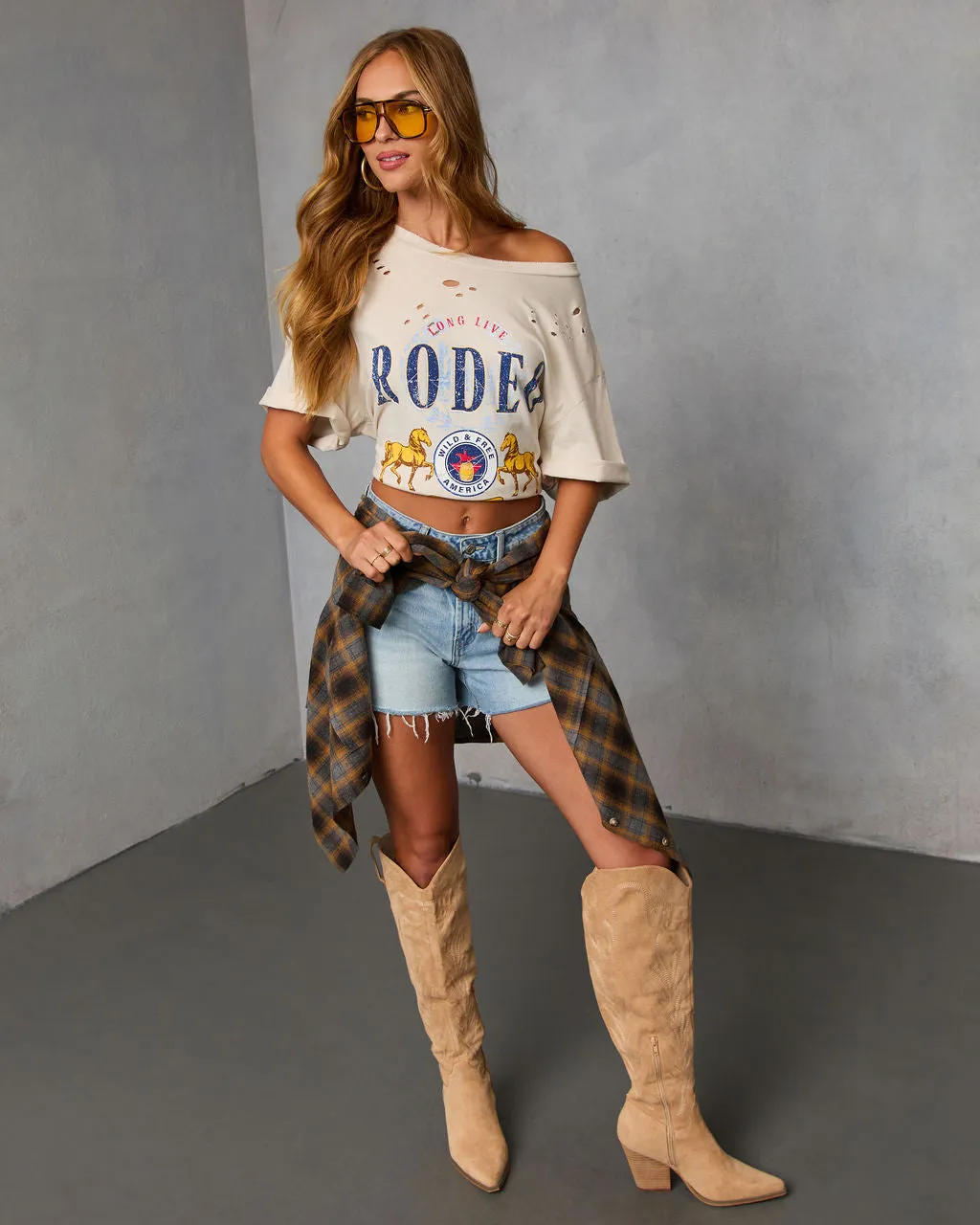 Long Live Rodeo Distressed Oversized Graphic Tee sold by Vici product image thumbnail 2