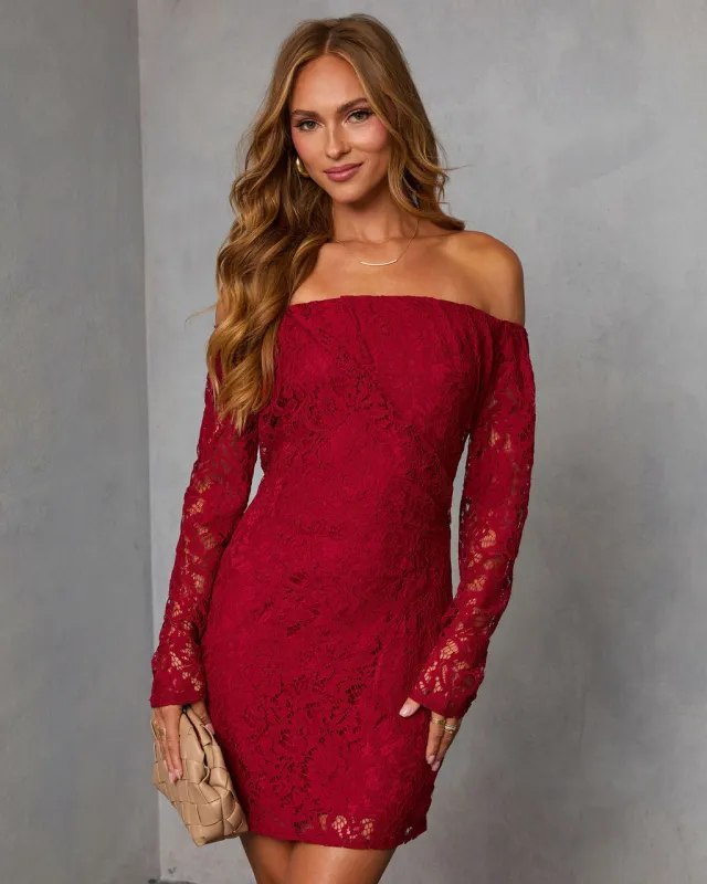 Emberlee Off The Shoulder Lace Mini Dress sold by Vici