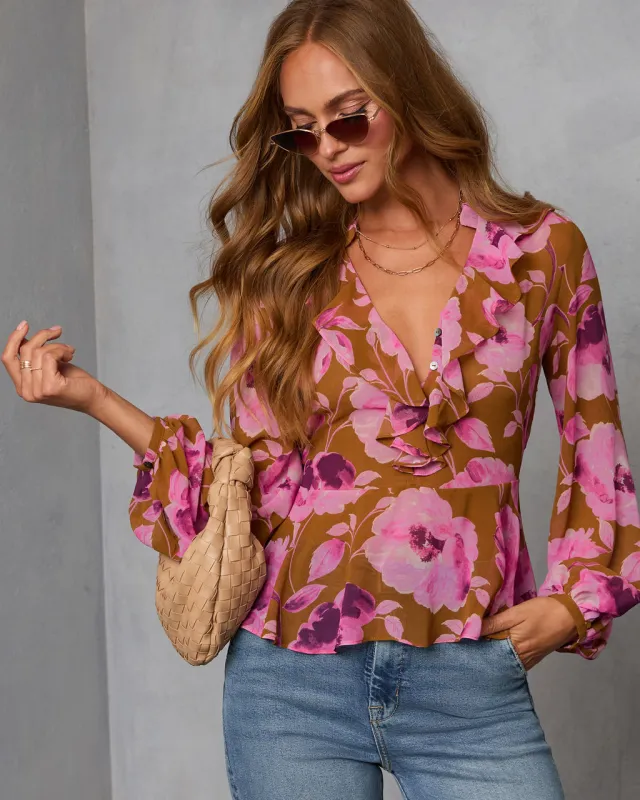 Wild Fig Ruffle Chiffon Top sold by Vici