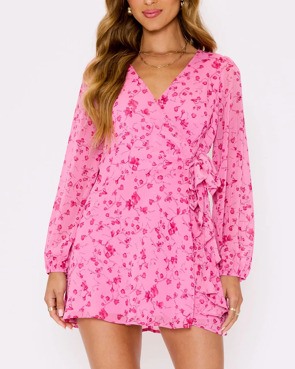 Lily Floral Wrap Mini Dress sold by Vici