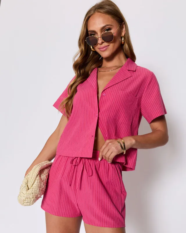 Mara Cotton Striped Tie Front Top sold by Vici