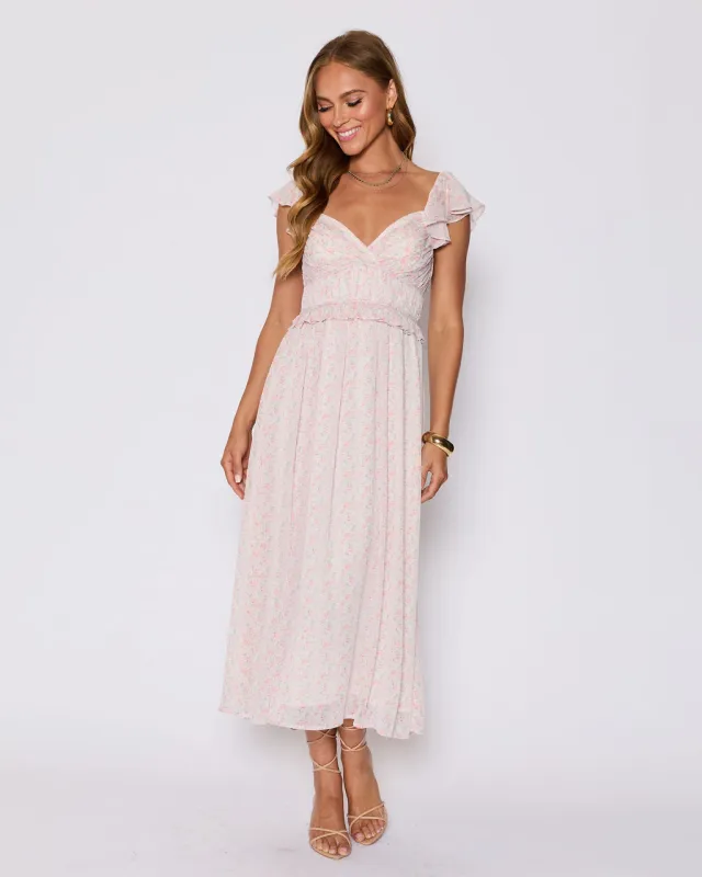Enchanted Smocked Ruffle Floral Maxi Dress sold by Vici