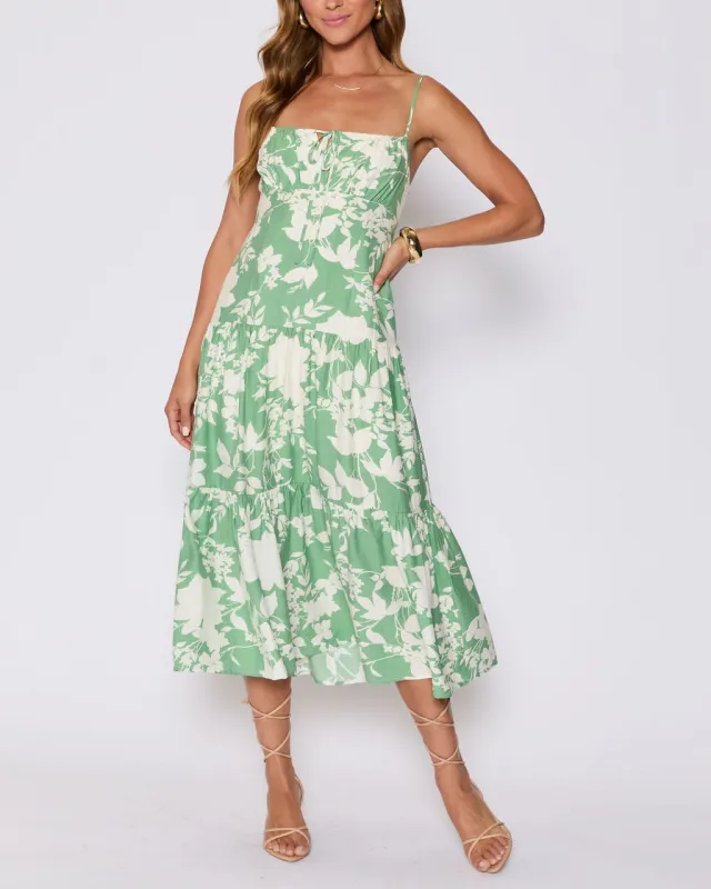 Abigail Floral Tiered Midi Dress sold by Vici