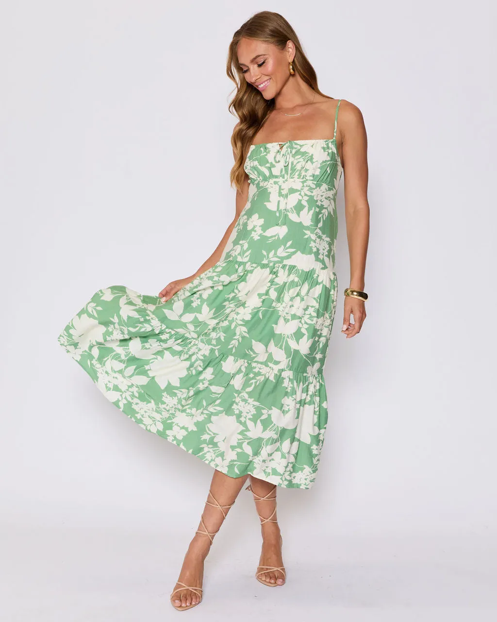 Abigail Floral Tiered Midi Dress sold by Vici product image thumbnail 5