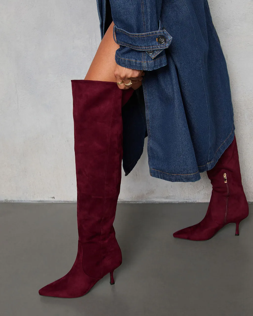Spiced Garnet Suede Over The Knee Boots sold by Vici