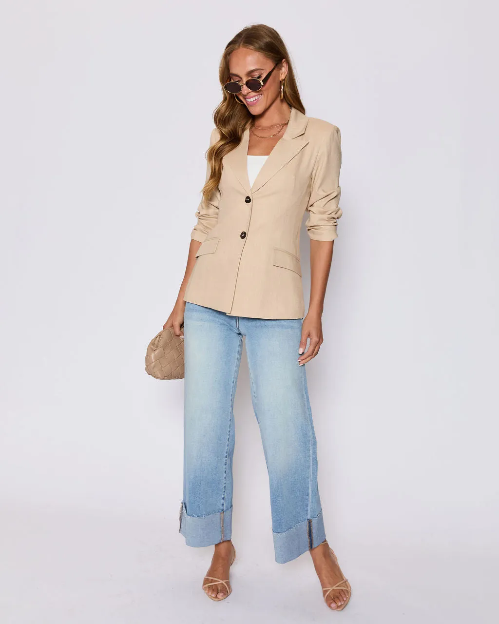 Sandy Linen Pocketed Blazer sold by Vici