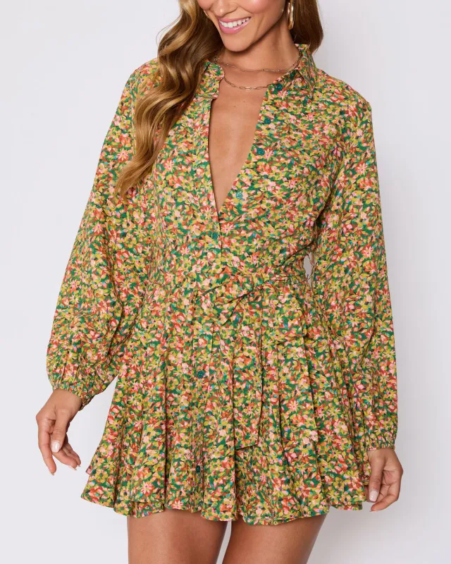 Fiona Floral Button Down Mini Dress sold by Vici