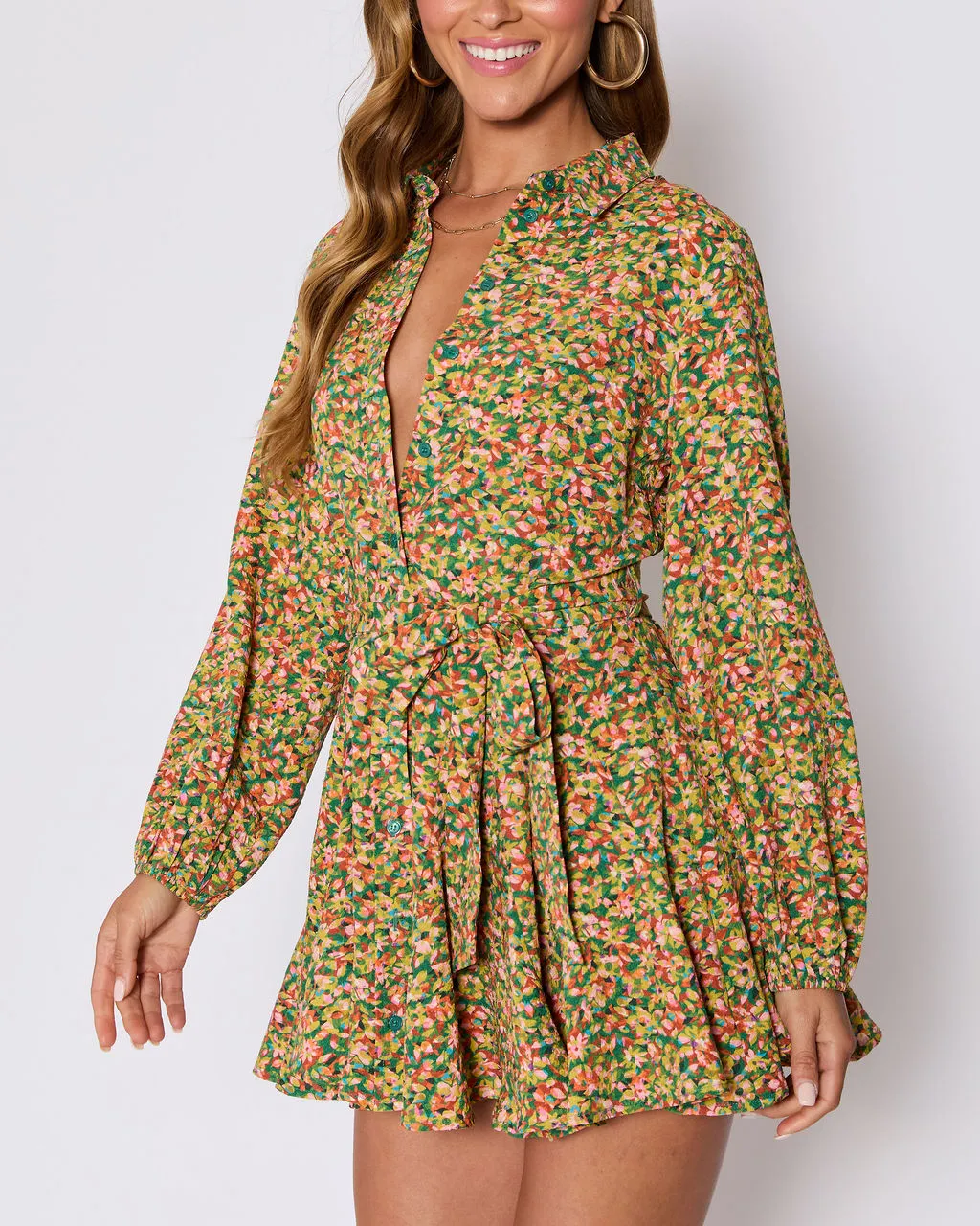 Fiona Floral Button Down Mini Dress sold by Vici product image thumbnail 3