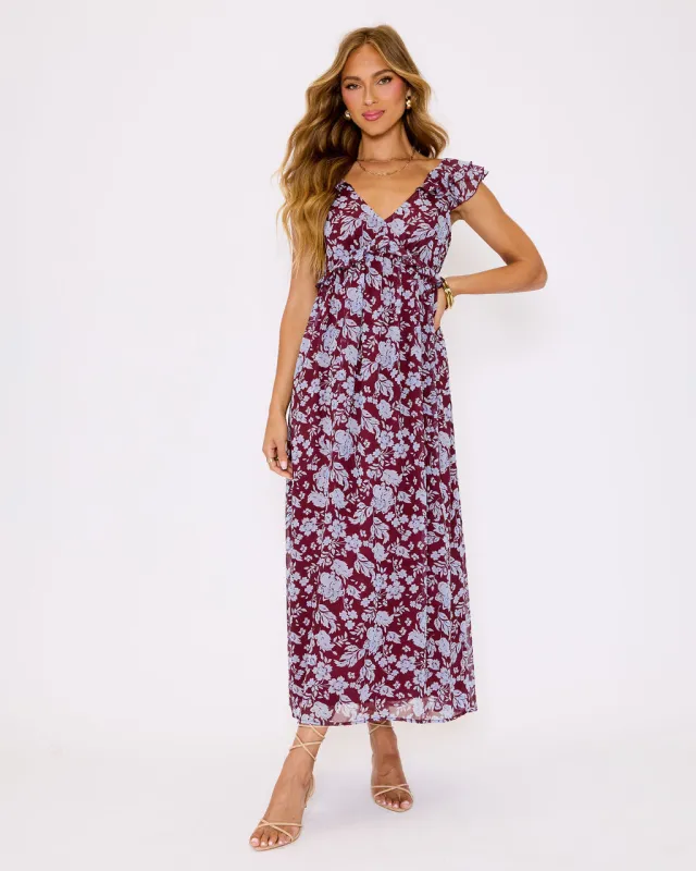 Enchanting Floral Ruffle Maxi Dress sold by Vici