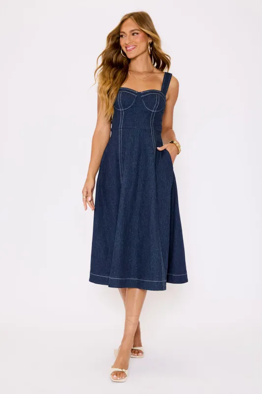 Rey Denim Midi Dress sold by Vici