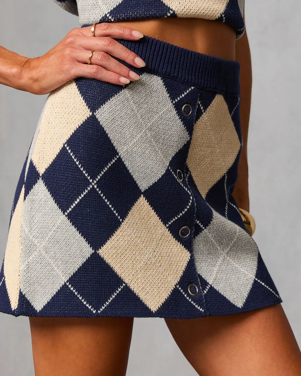 Heritage Grid Knit Argyle Mini Skirt sold by Vici product image thumbnail 3