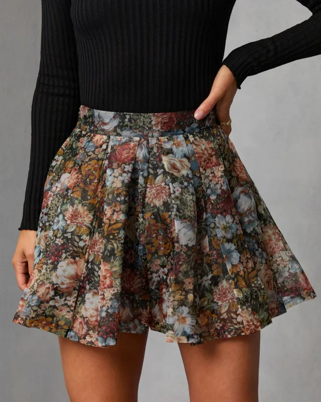 Meadow Moon Printed Organza Mini Skort sold by Vici