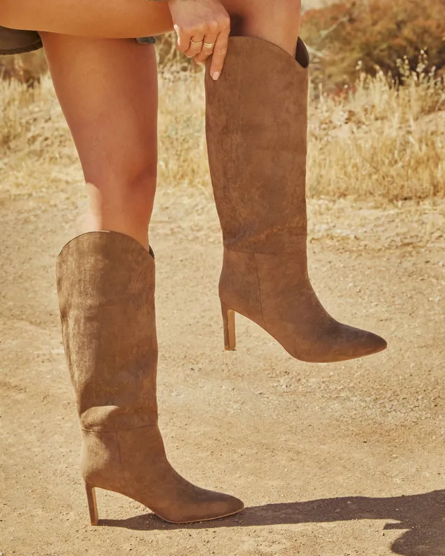 Honeyed Haze Suede Knee High Boots sold by Vici