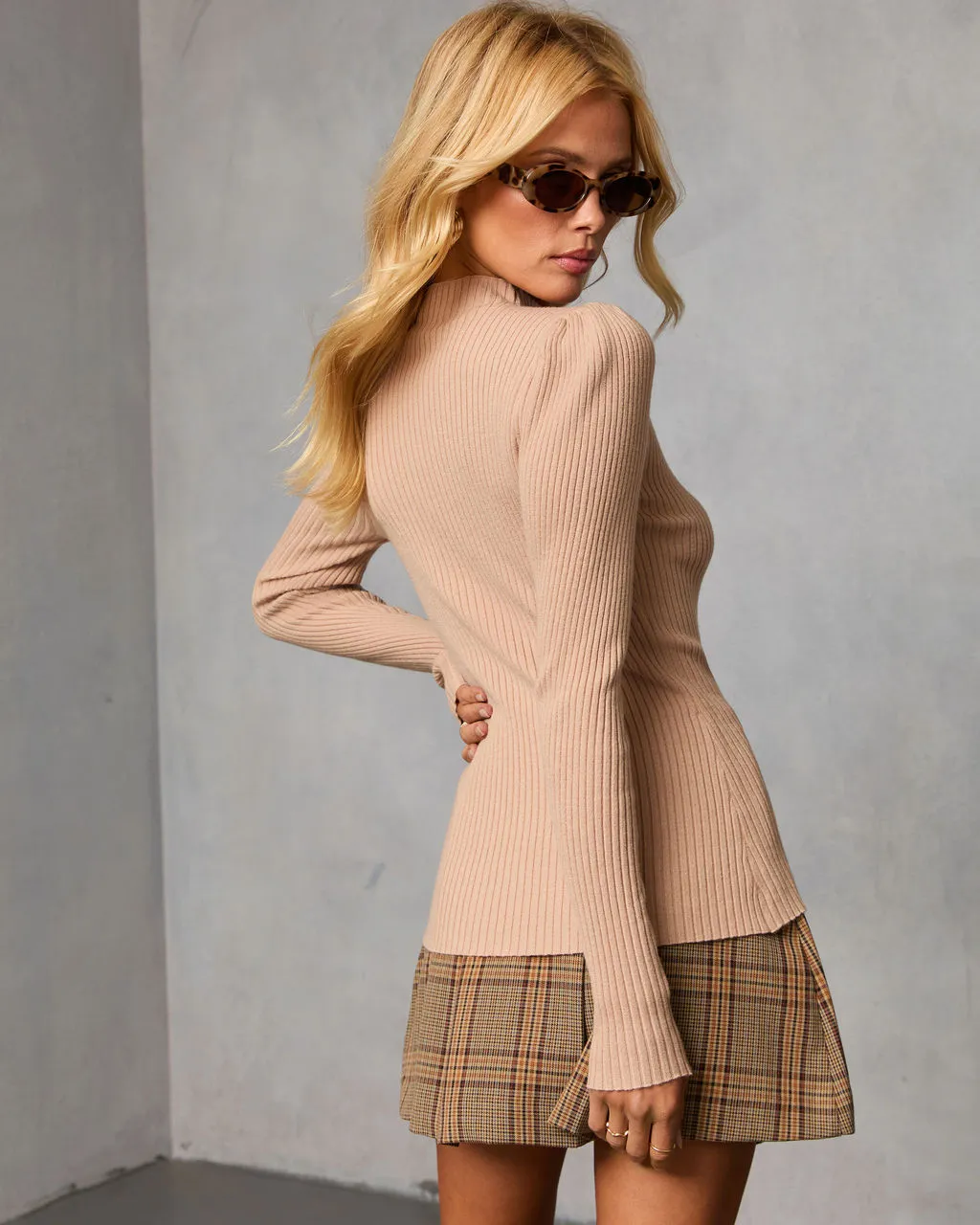 Honey Knit Ribbed Puff Sleeve Sweater sold by Vici product image thumbnail 4
