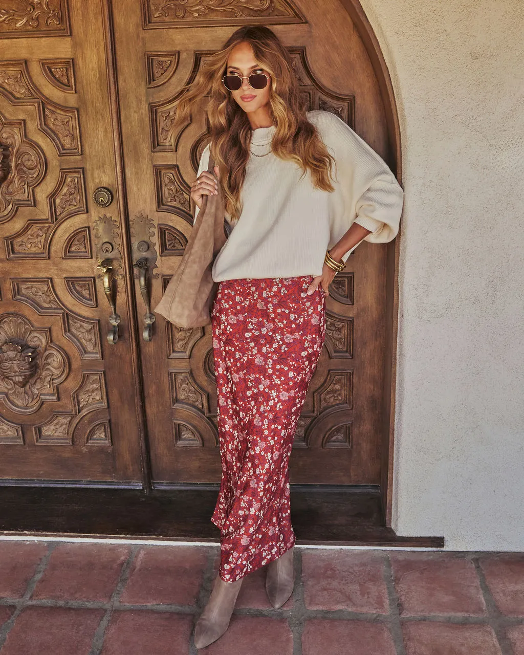 Warm Fade Printed Maxi Skirt sold by Vici