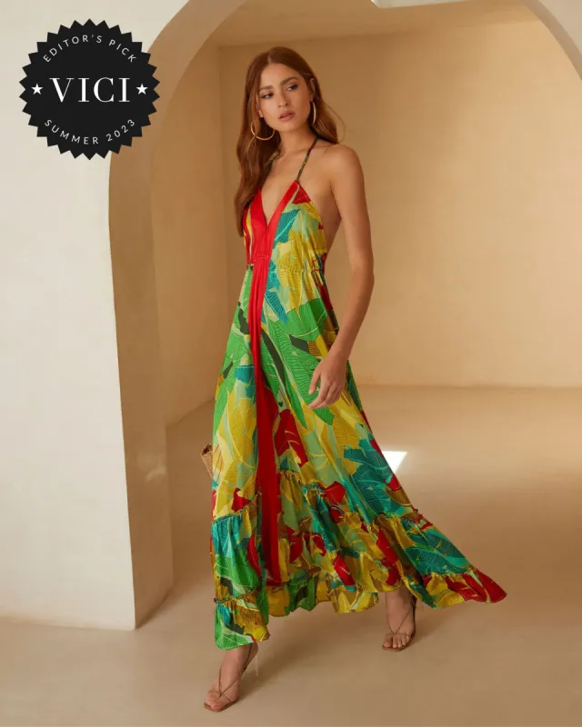 Mikayla Satin Open Back Maxi Dress - Tropical Green sold by Vici