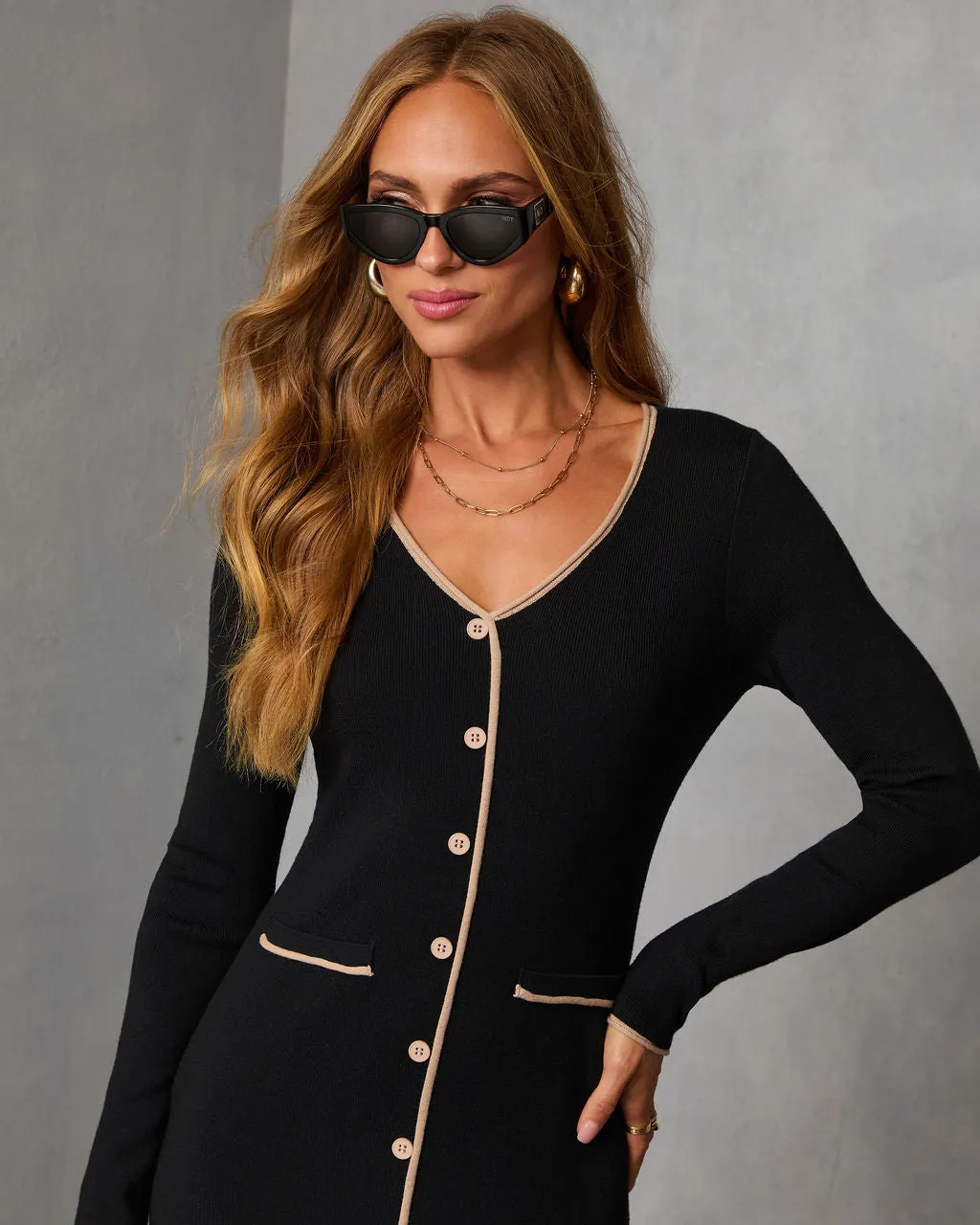 Maderia Contrast Trim Midi Sweater Dress sold by Vici product image thumbnail 2