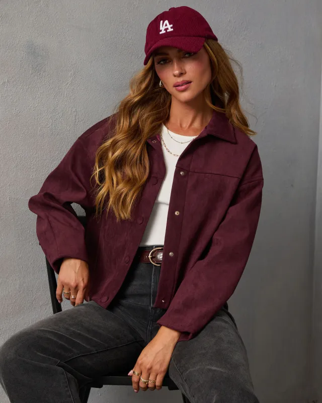 Plum Skies Suede Front Button Shirt Jacket sold by Vici