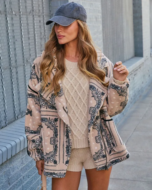 Menita Abstract Sherpa Moto Jacket sold by Vici