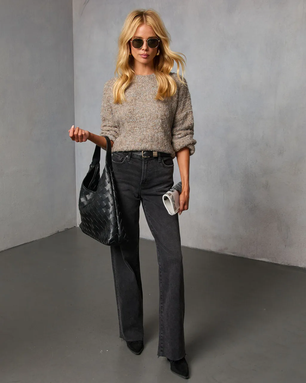 Dilone Curled Knit Crew Neck Sweater sold by Vici product image thumbnail 2