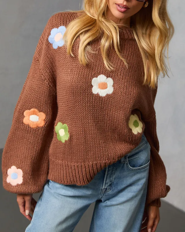 Garden Crest Embroidered Knit Floral Sweater sold by Vici