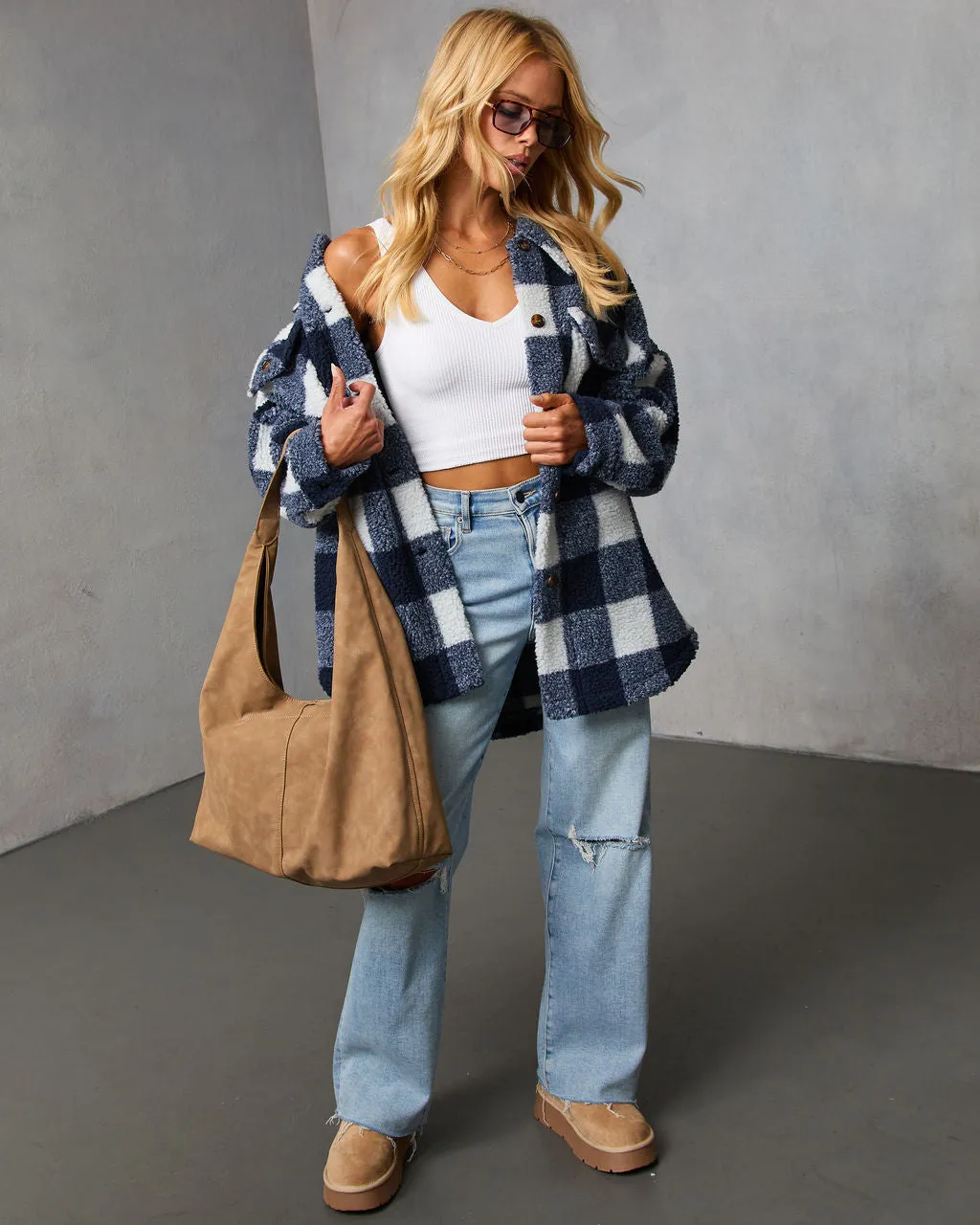 Elysie Curled Knit Plaid Jacket sold by Vici product image thumbnail 2