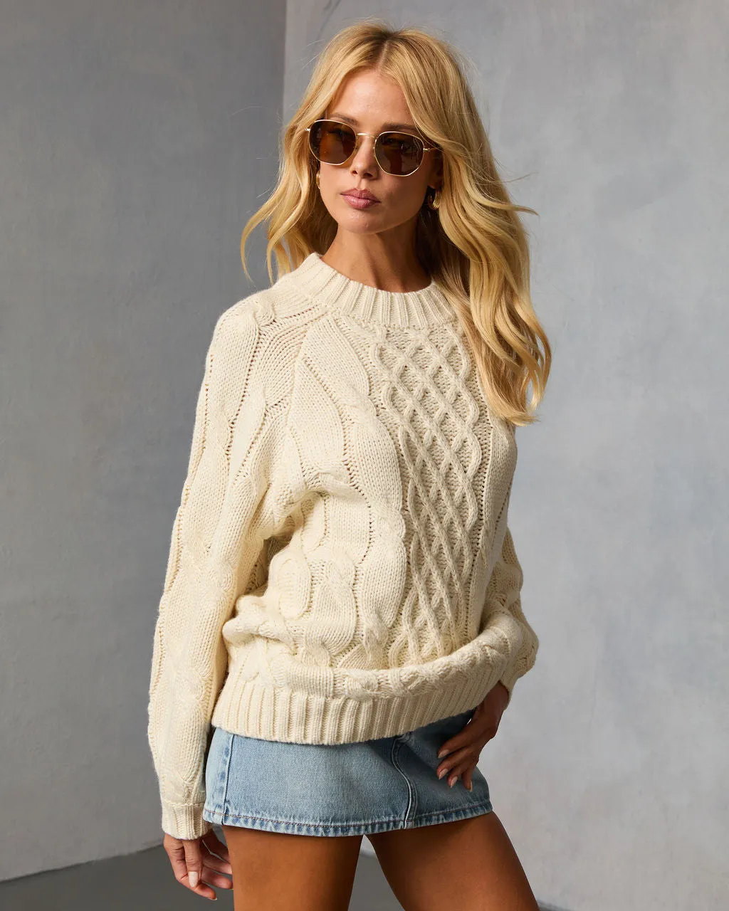 Cozy Crest Oversized Cable Knit Sweater sold by Vici product image thumbnail 3