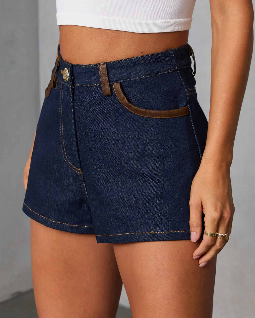 Remon Leather Trim Rigid Denim Shorts sold by Vici product image thumbnail 3