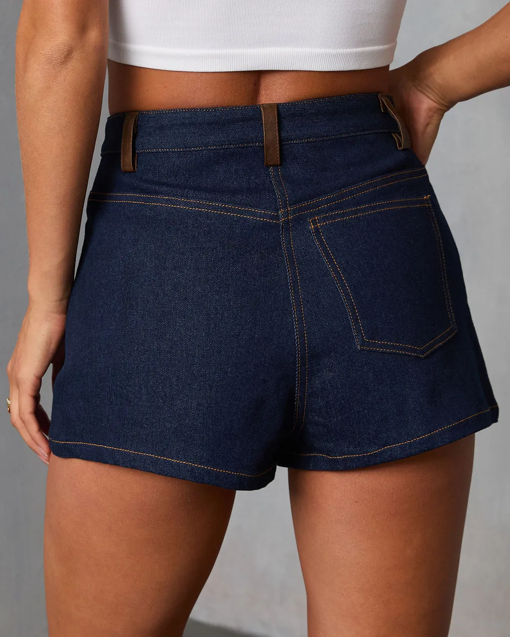 Remon Leather Trim Rigid Denim Shorts sold by Vici product image thumbnail 4