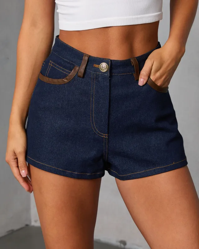Remon Leather Trim Rigid Denim Shorts sold by Vici
