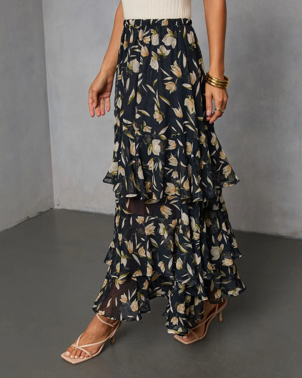 Rustic Bloom Printed Tiered Maxi Skirt sold by Vici product image thumbnail 3