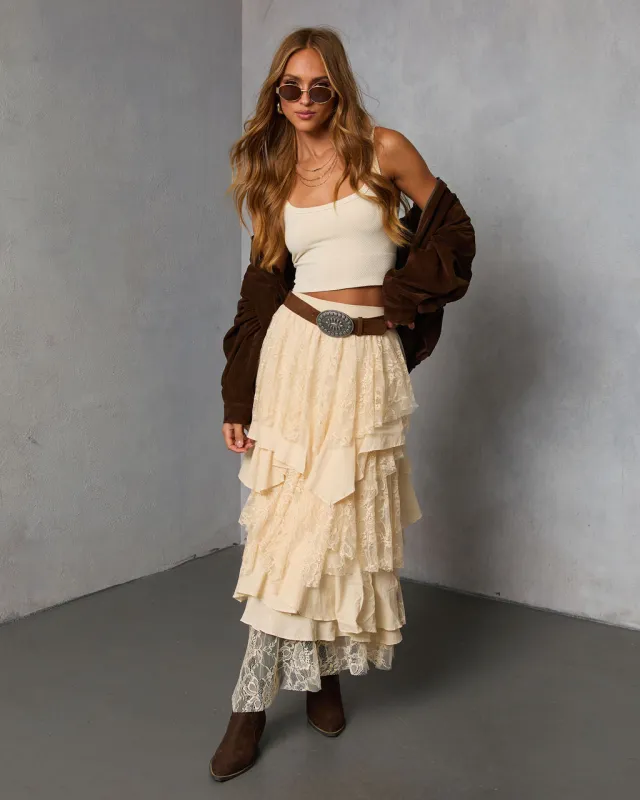 Folklore Fit Lace Maxi Skirt sold by Vici