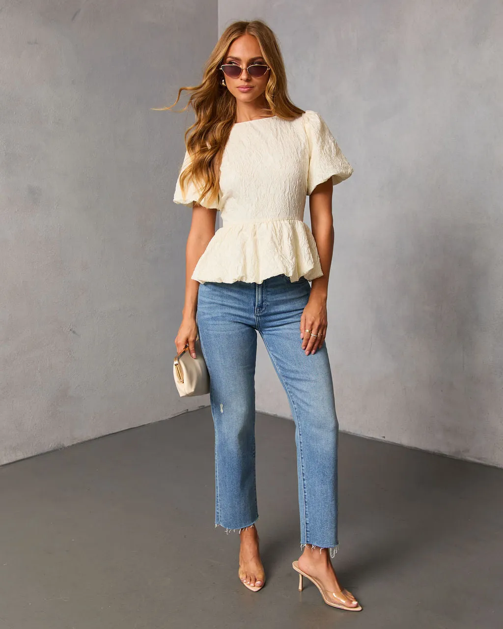 Aloura Puff Sleeve Peplum Top sold by Vici product image thumbnail 2