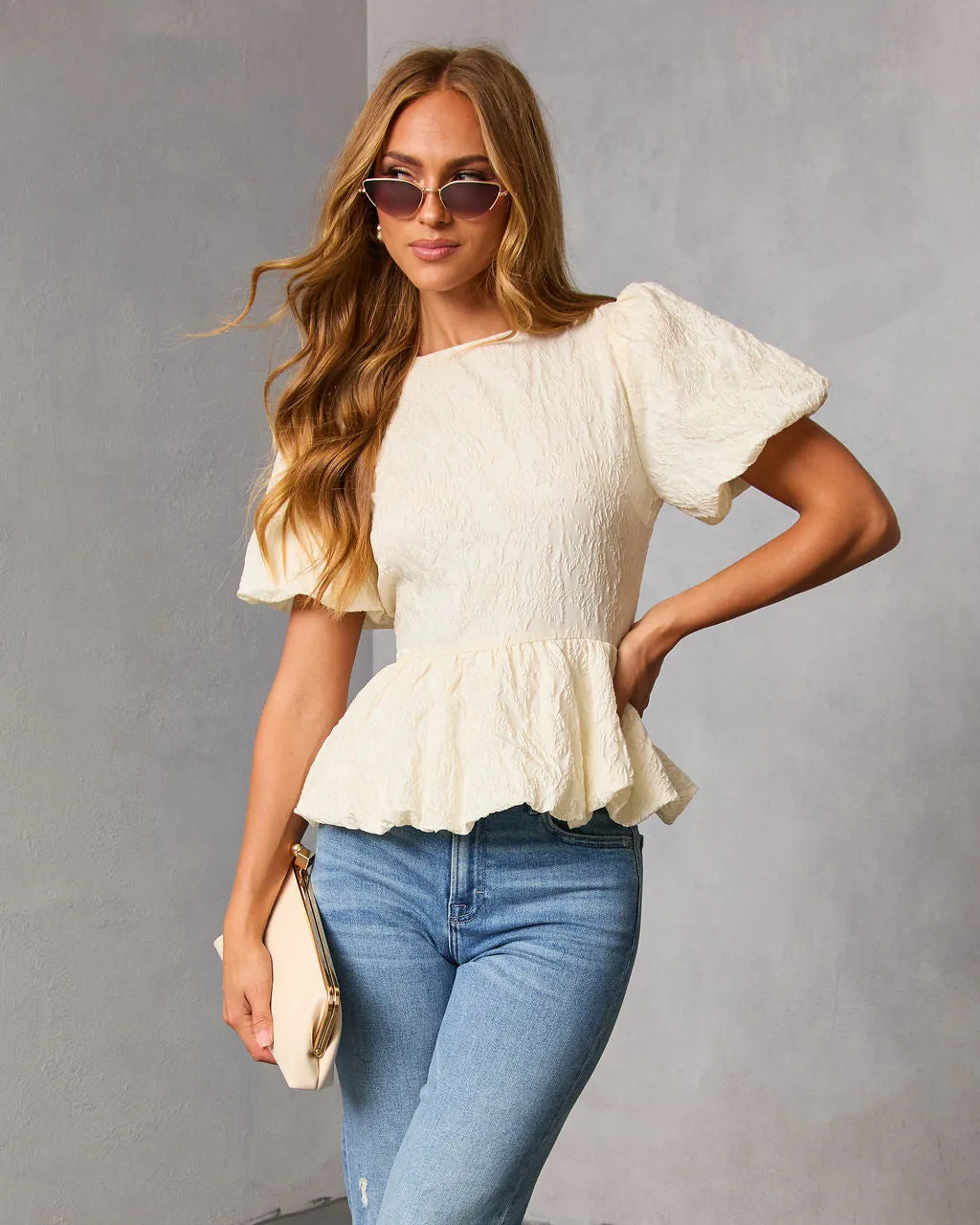 Aloura Puff Sleeve Peplum Top sold by Vici product image thumbnail 5