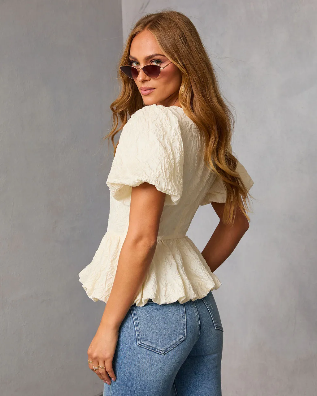 Aloura Puff Sleeve Peplum Top sold by Vici product image thumbnail 4