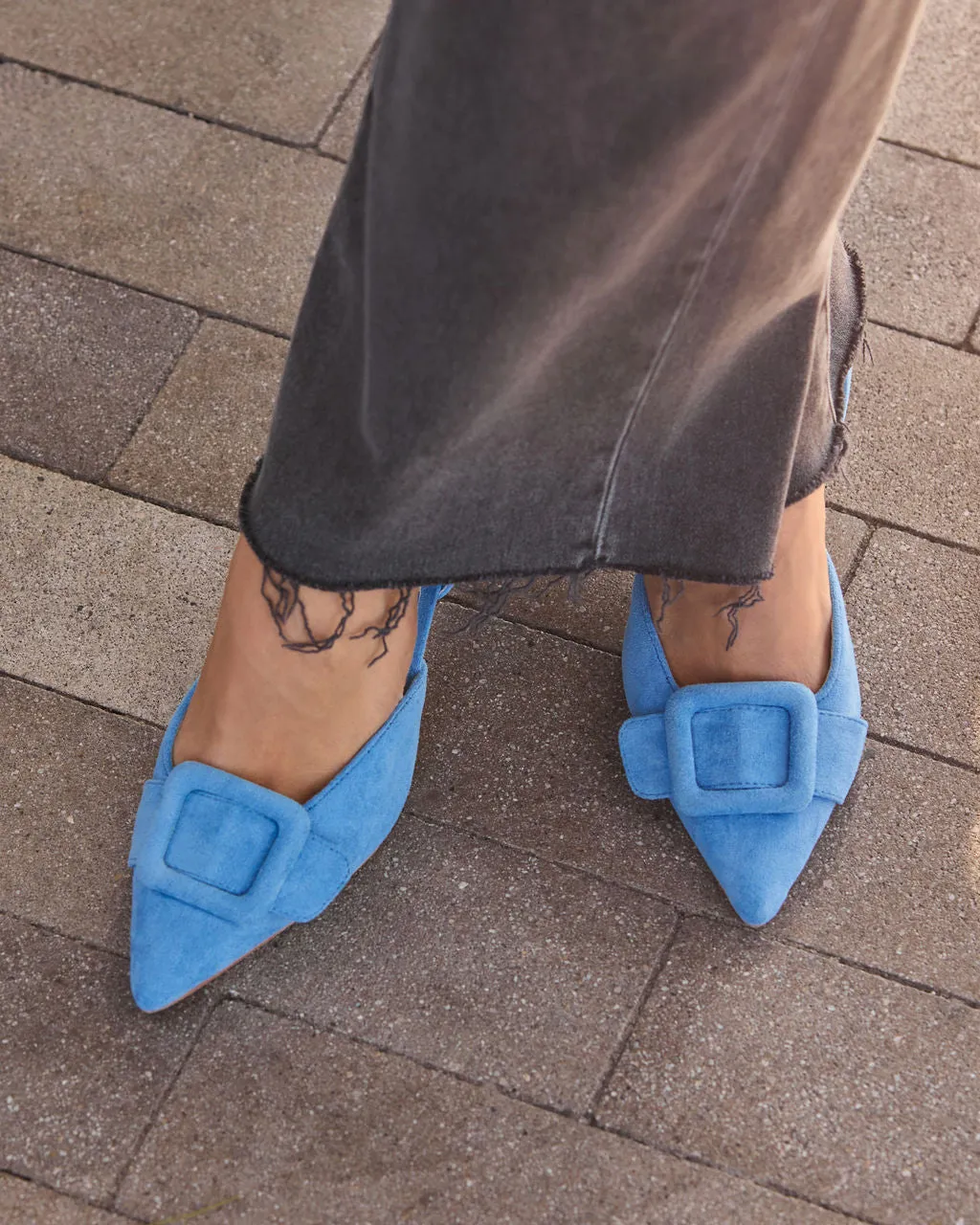 Shelbey Suede Buckle Slingback Heels sold by Vici