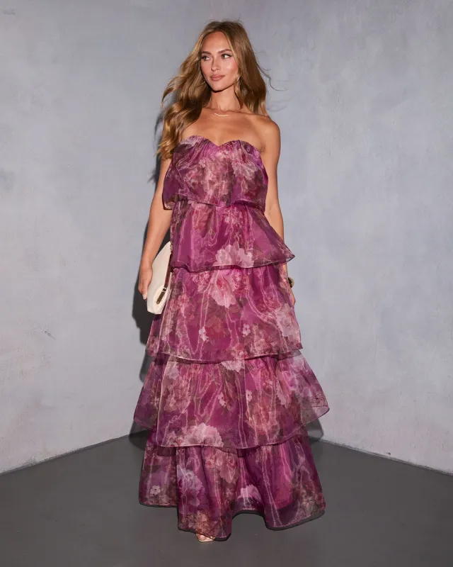 Garden Invite Tiered Strapless Maxi Dress sold by Vici