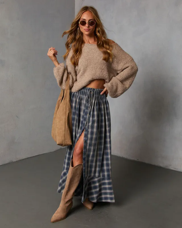 Gesibella Ruffle Hem Plaid Maxi Skirt sold by Vici