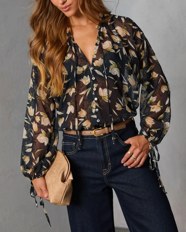Rustic Bloom Printed Neck Tie Top sold by Vici